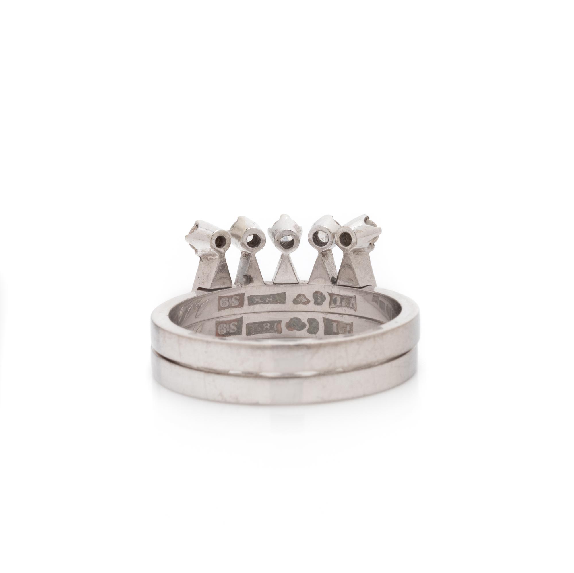 SWEDISH, MODERNIST, WHITE GOLD AND DIAMOND CROWN INTERLOCKING RING SET