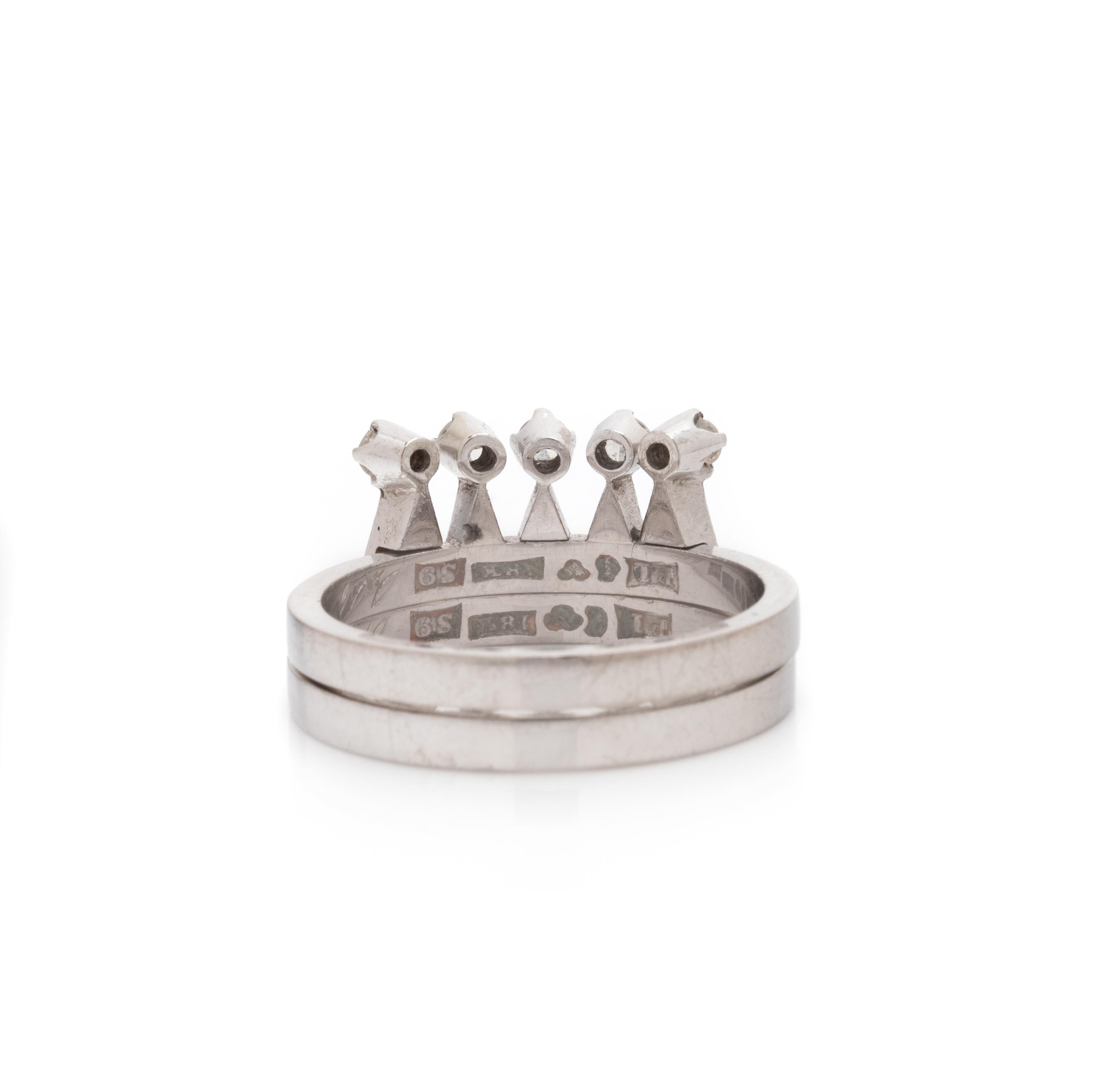 SWEDISH, MODERNIST, WHITE GOLD AND DIAMOND CROWN INTERLOCKING RING SET