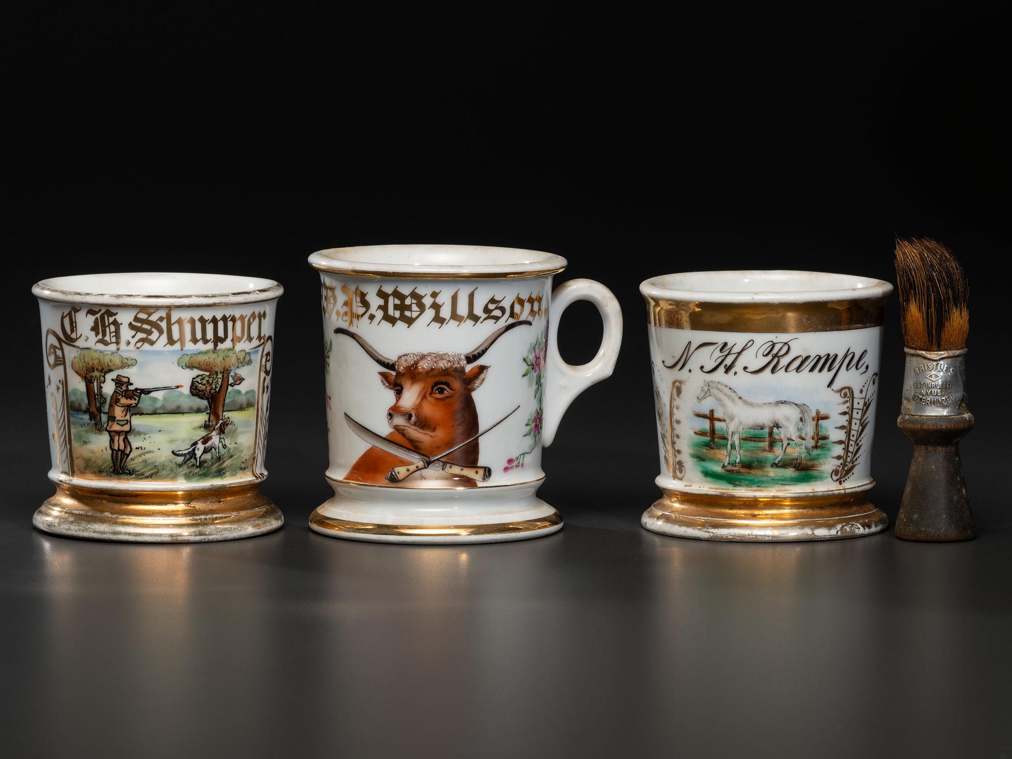 Three Porcelain Occupational Shaving Mugs