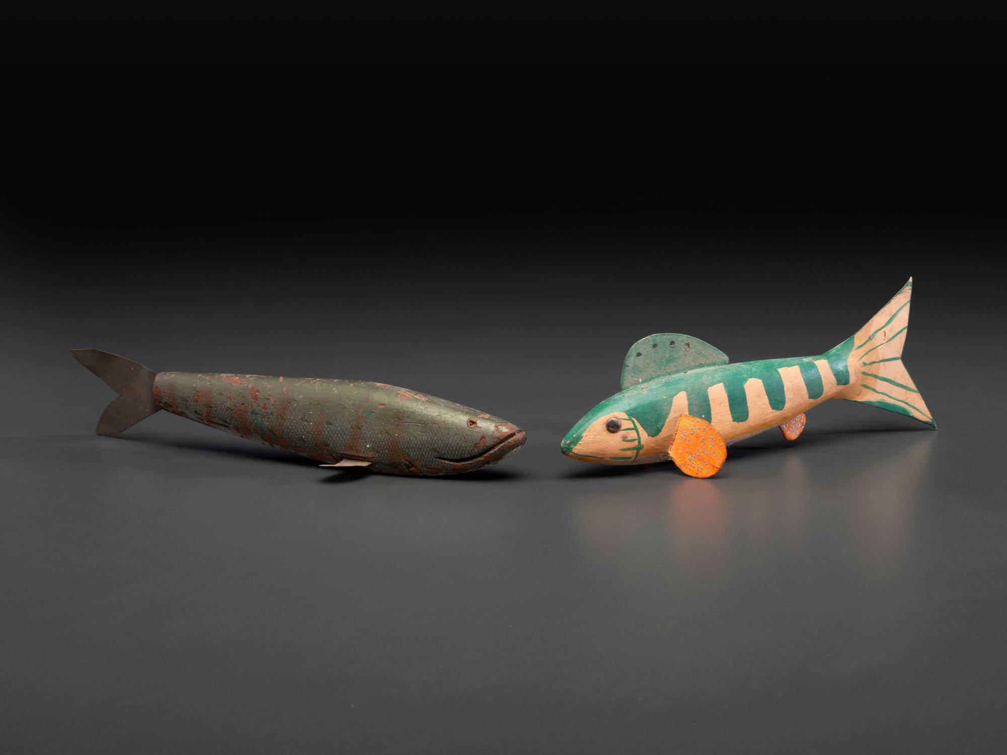 Three Paint Decorated Fish Decoys and Trophies
