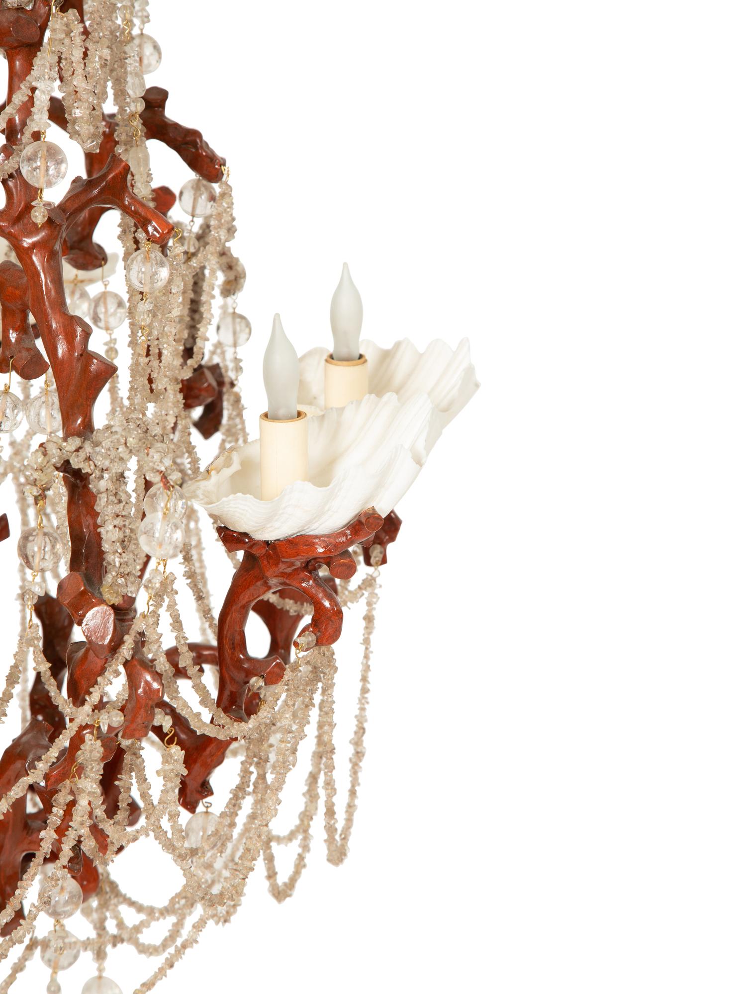 A Fisher and Weisman Faux Coral, Rock Crystal Bead and Seashell Chandelier