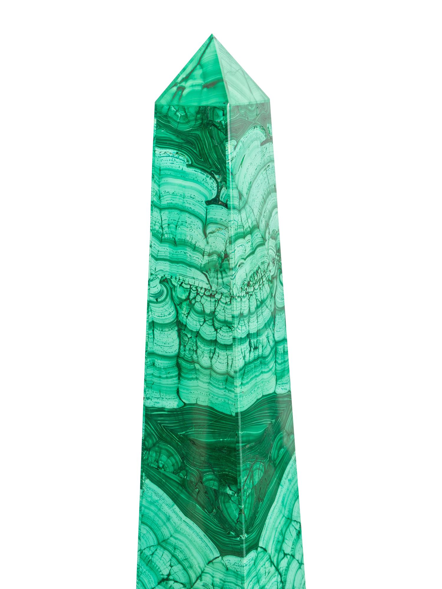 A Pair of Monumental Malachite Obelisks