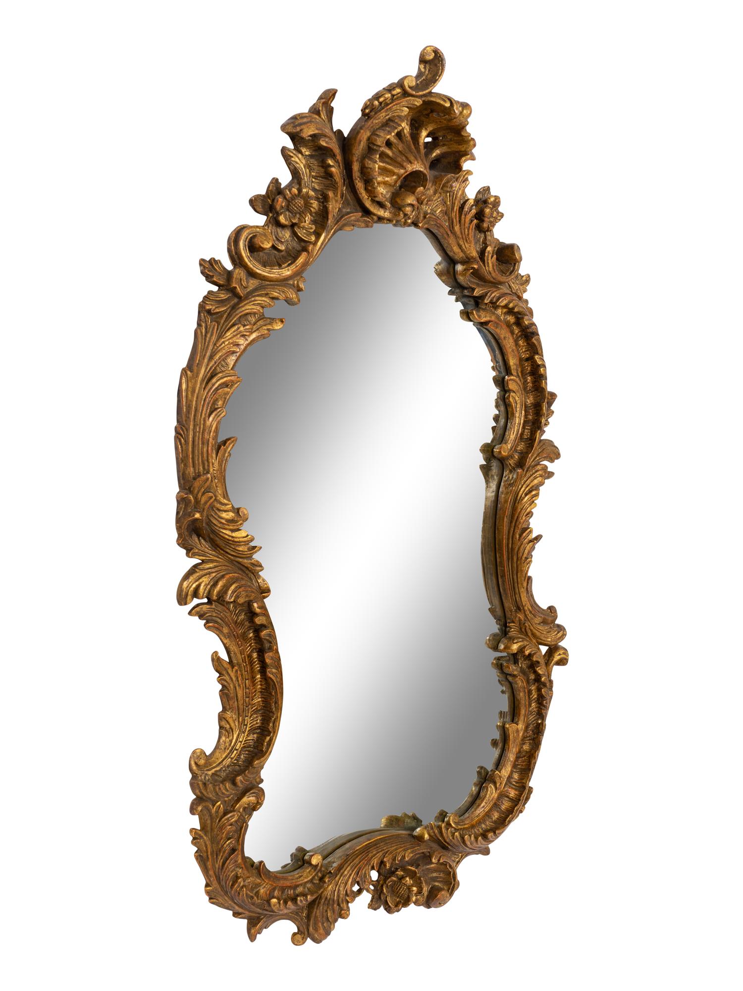 An Italian Rococo Style Giltwood Cartouche-Form Mirror