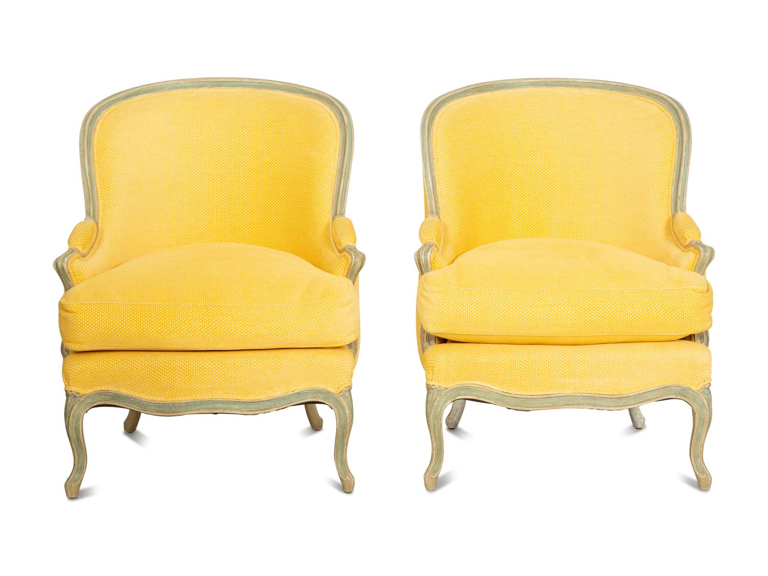 A Pair of Louis XV Style Painted Bergères