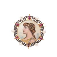 FRENCH, ANTIQUE, DIAMOND AND GEMSTONE PORTRAIT MINIATURE BROOCH