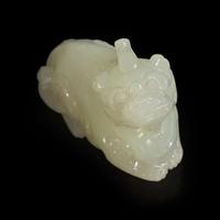 A Chinese carved white jade mythical beast 白玉雕瑞兽 Qing dynasty ?