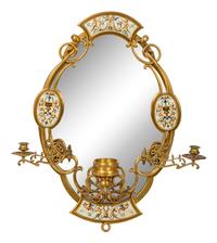 An Italian Majolica Plaque-Inset Gilt Metal Girandole Mirror — 20TH CENTURY