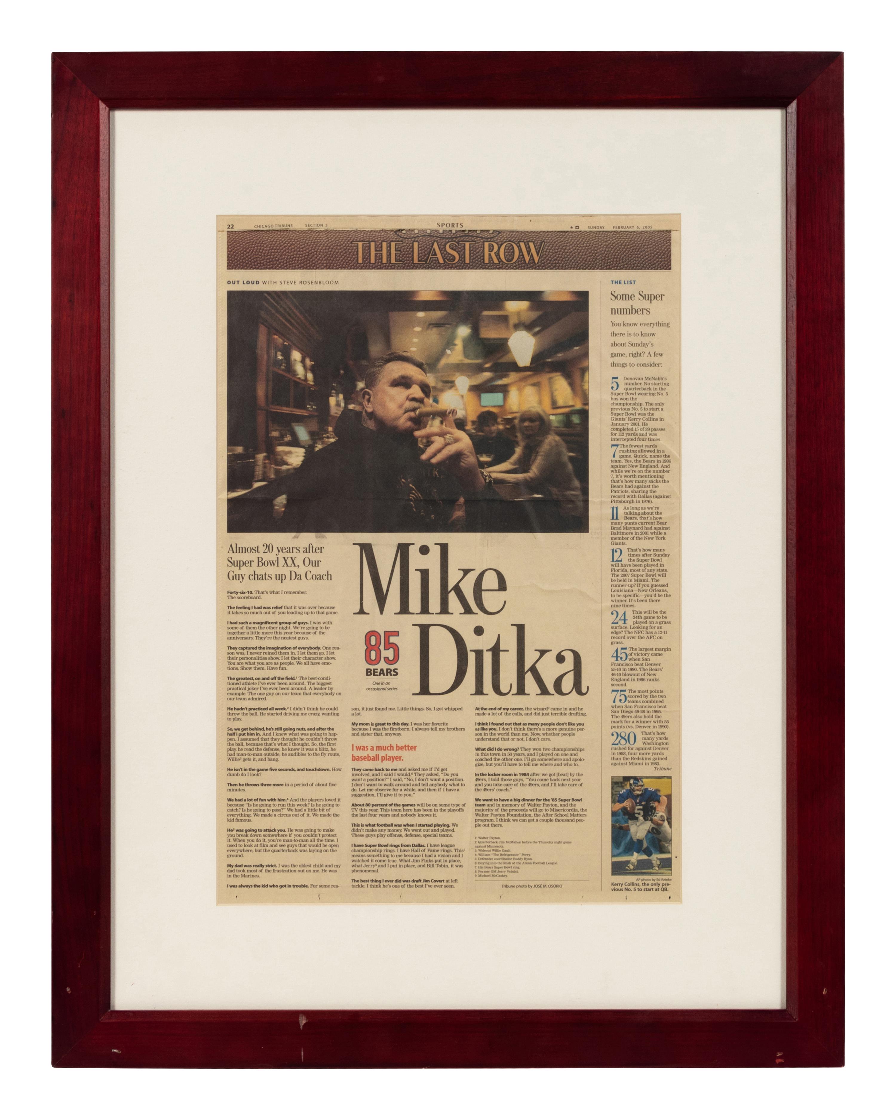 A Group of Six Newspaper and Magazine Clippings Formerly Displayed at Mike Ditka’s Restaurant