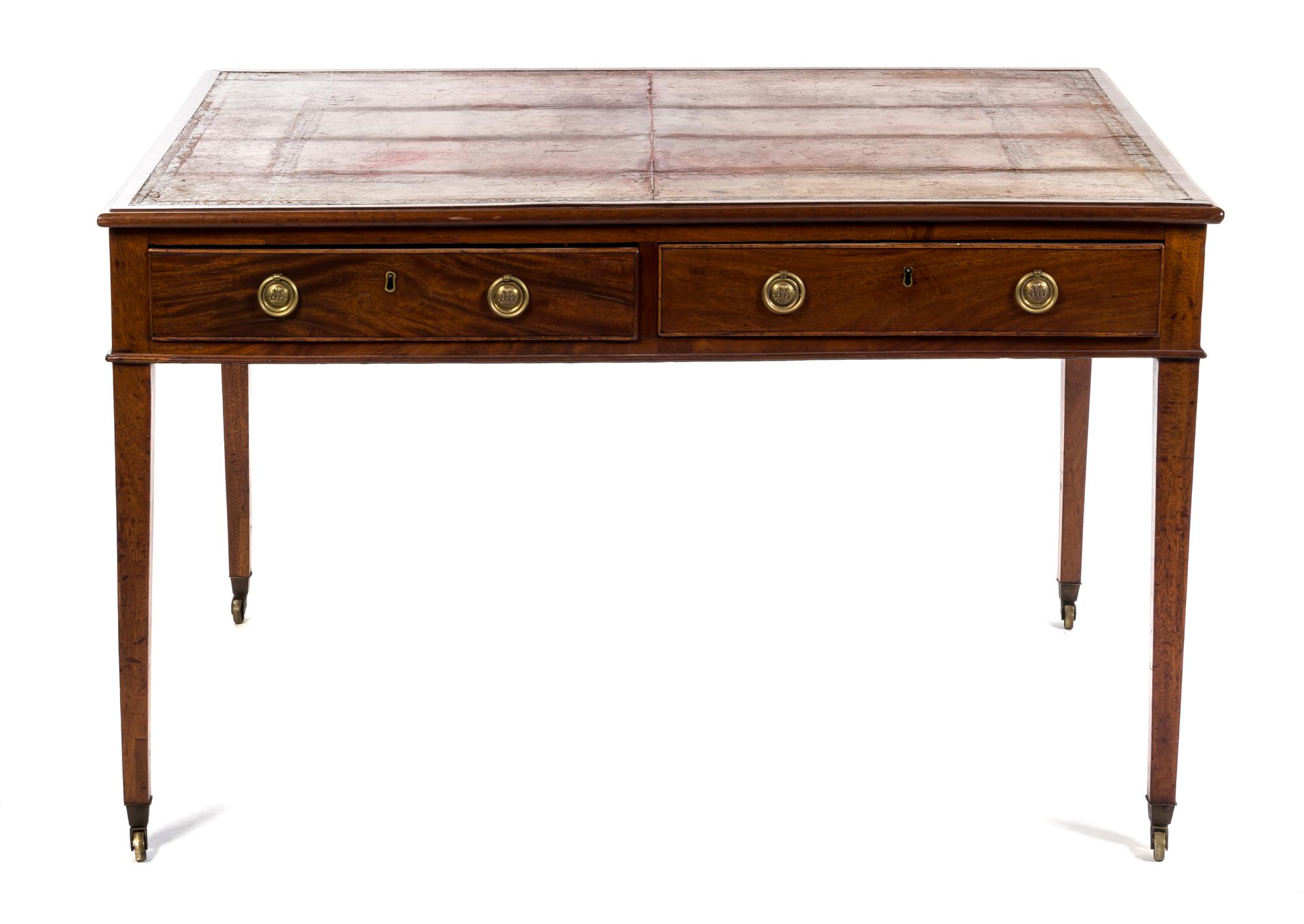 A George III Mahogany Writing Table Height 29 1/2 x width 47 x depth 34 3/4 inches. — EARLY 19TH CENTURY