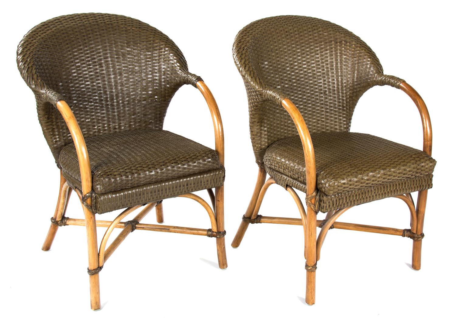 A Pair of Rattan Open Armchairs Height 35 1/2 inches. — 20TH CENTURY