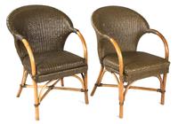 A Pair of Rattan Open Armchairs Height 35 1/2 inches. — 20TH CENTURY