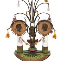 A Pair of Tole Peinte Two-Light Candelabra