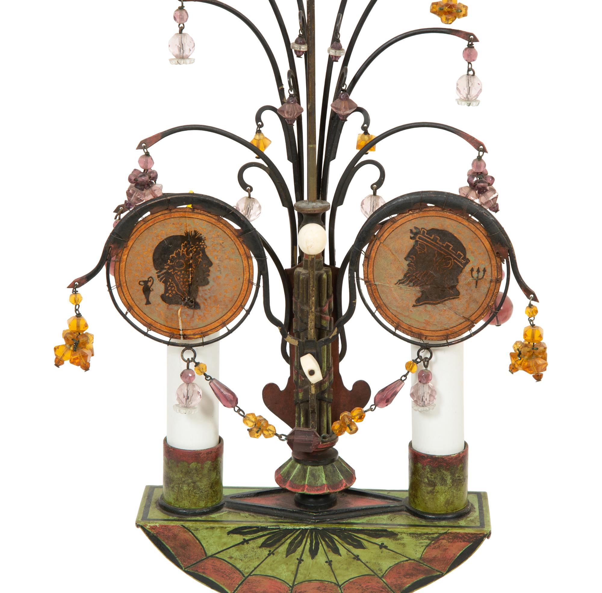 A Pair of Tole Peinte Two-Light Candelabra