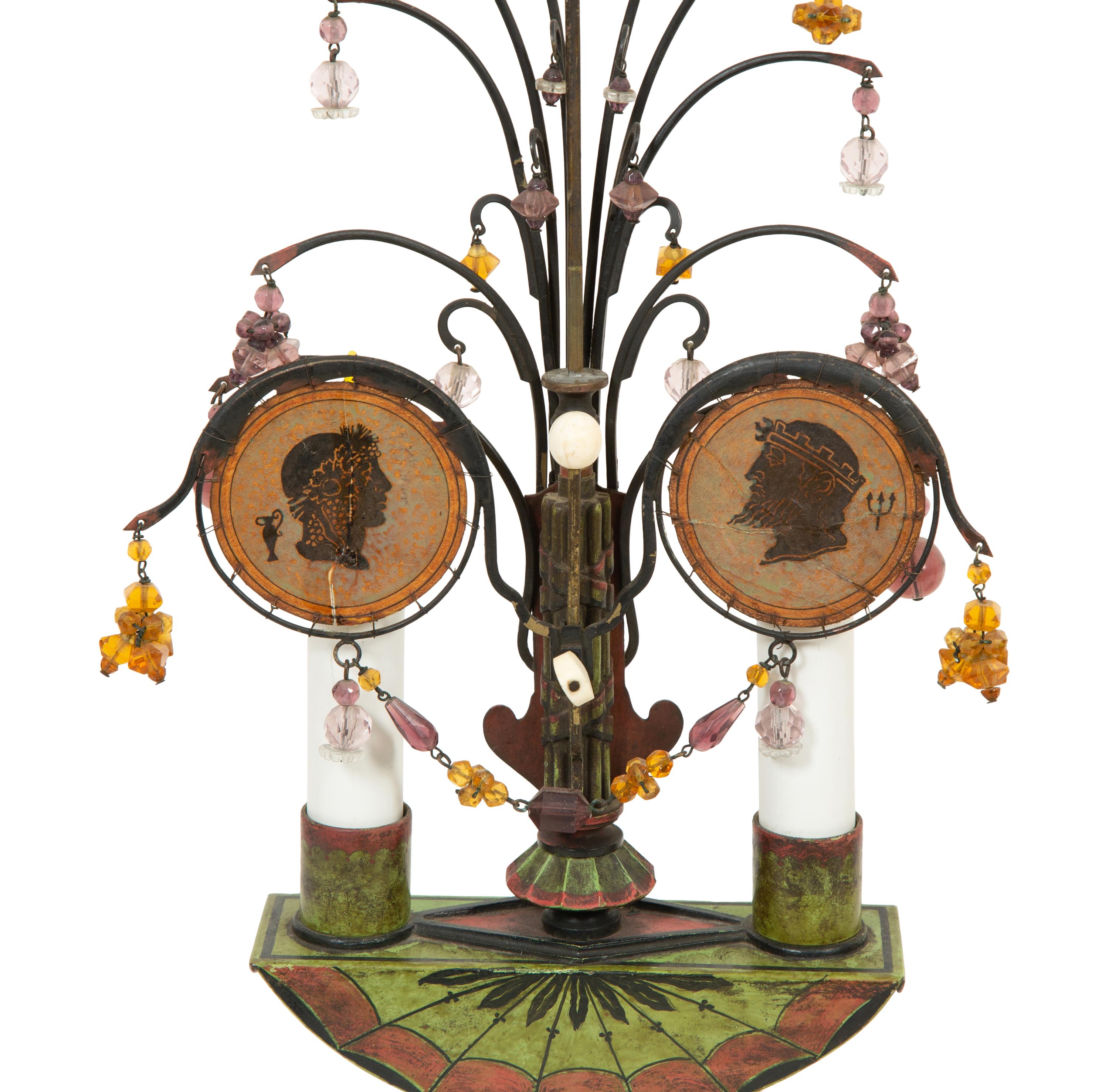 A Pair of Tole Peinte Two-Light Candelabra