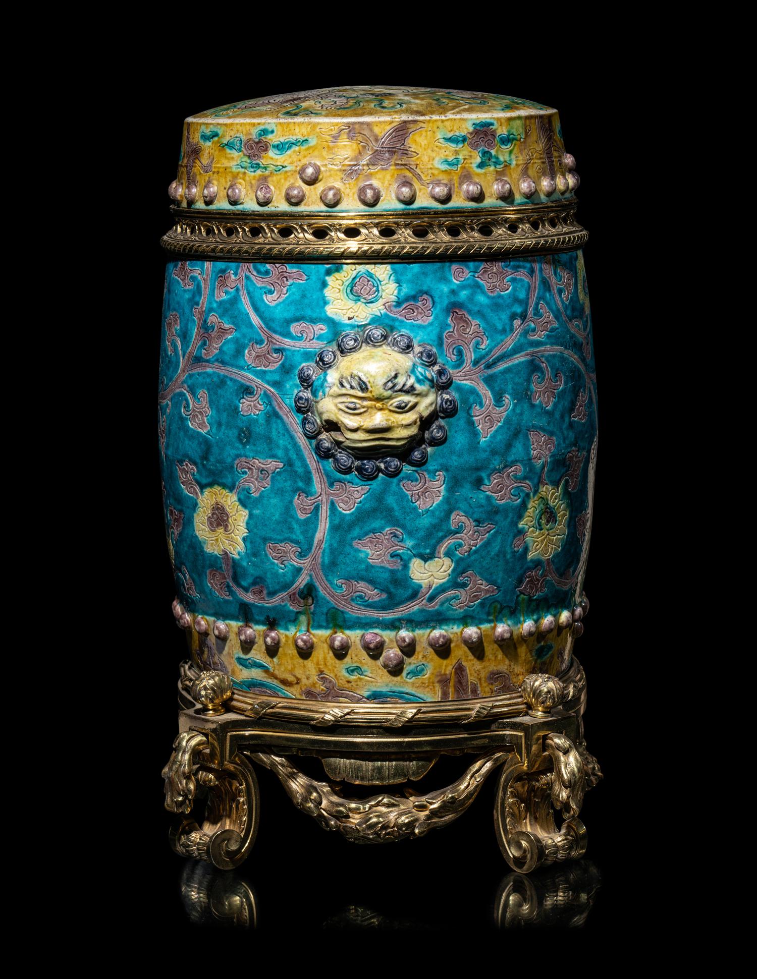 A Chinese Fahua Porcelain Garden Stool