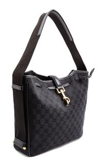 A Gucci Black Monogram Canvas Square Shoulder Bag, 10.5" H x 11" W x 3" D; Shoulder strap: 8.5".