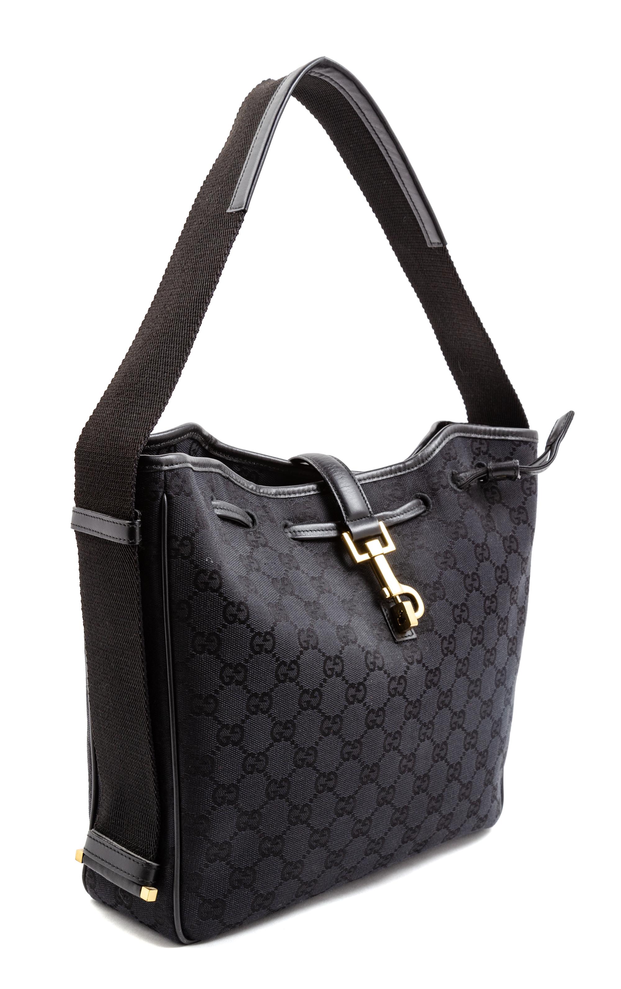 A Gucci Black Monogram Canvas Square Shoulder Bag, 10.5" H x 11" W x 3" D; Shoulder strap: 8.5".