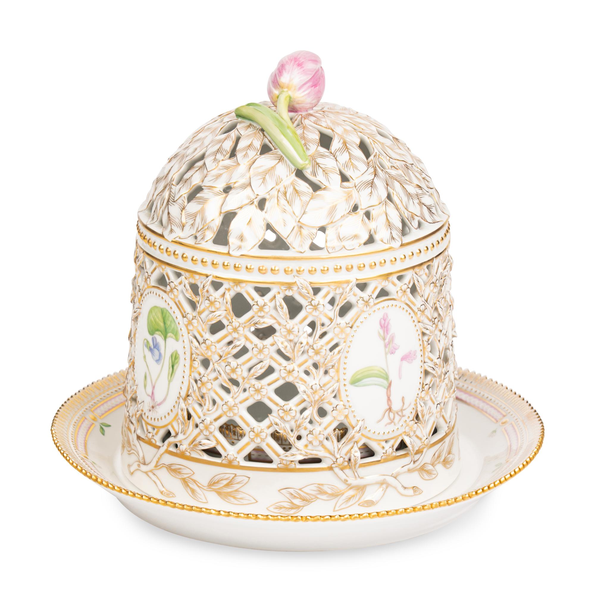 A Royal Copenhagen Flora Danica Porcelain Ice Dome and Stand