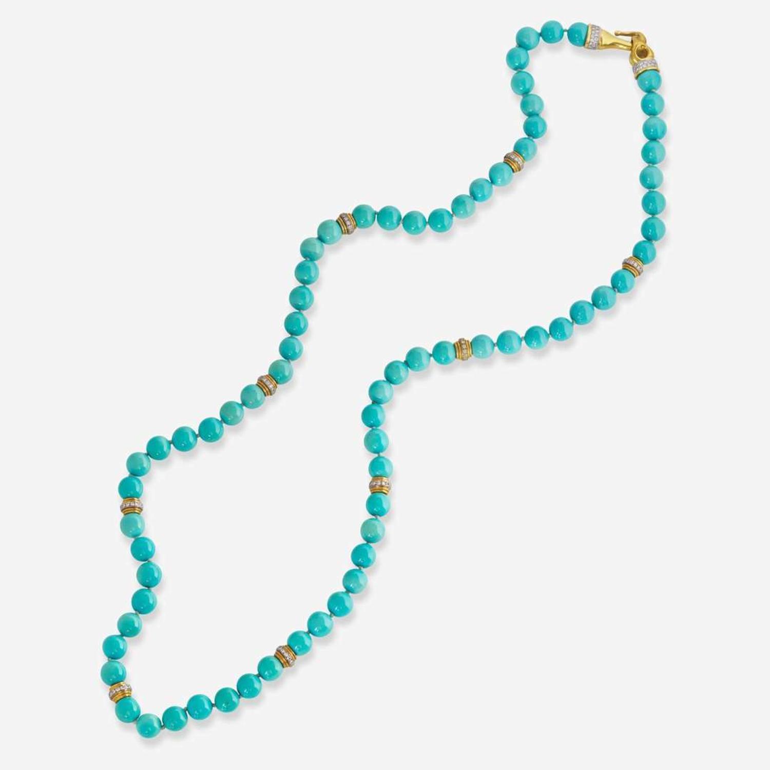 An 18K Yellow Gold, Turquoise, and Diamond Necklace