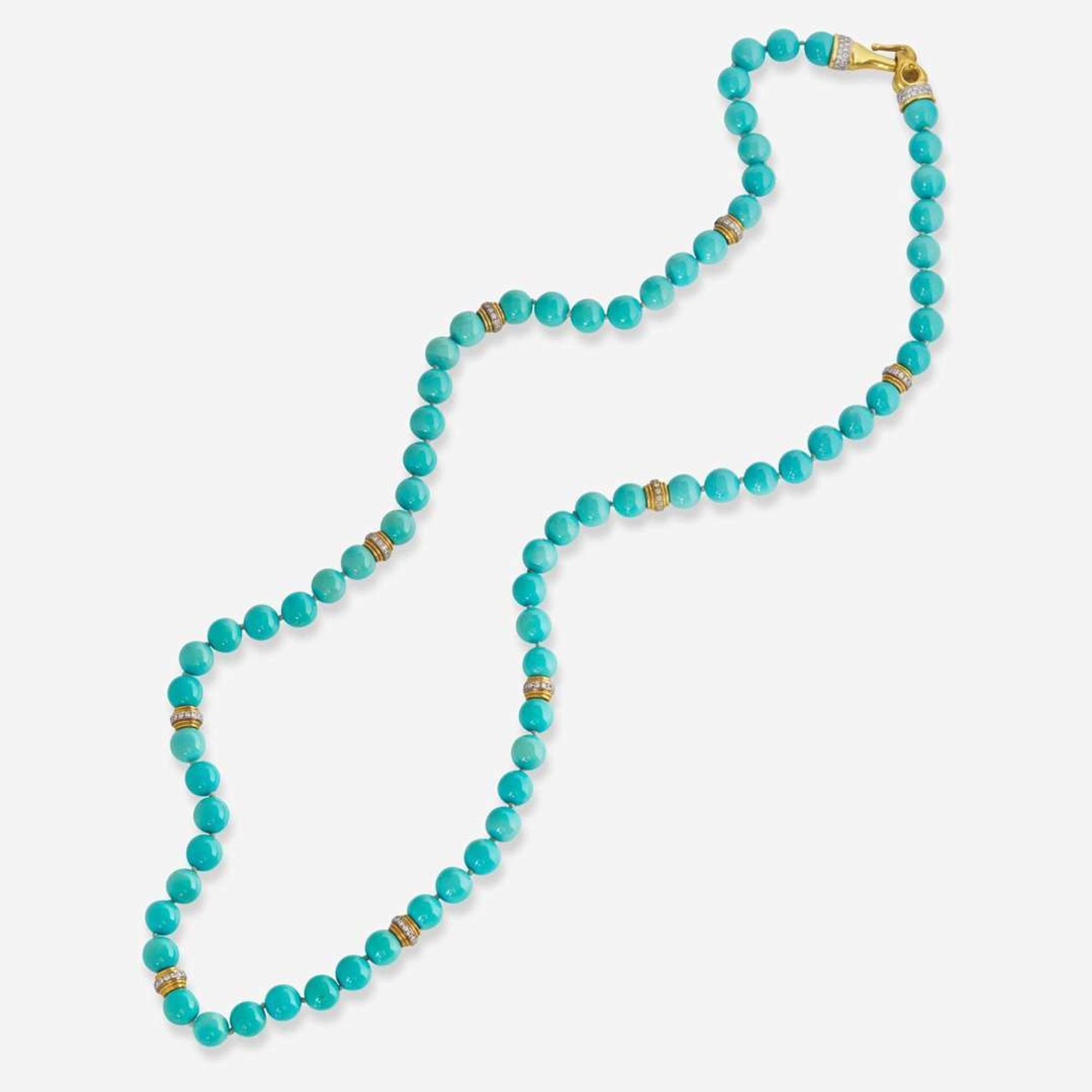 An 18K Yellow Gold, Turquoise, and Diamond Necklace