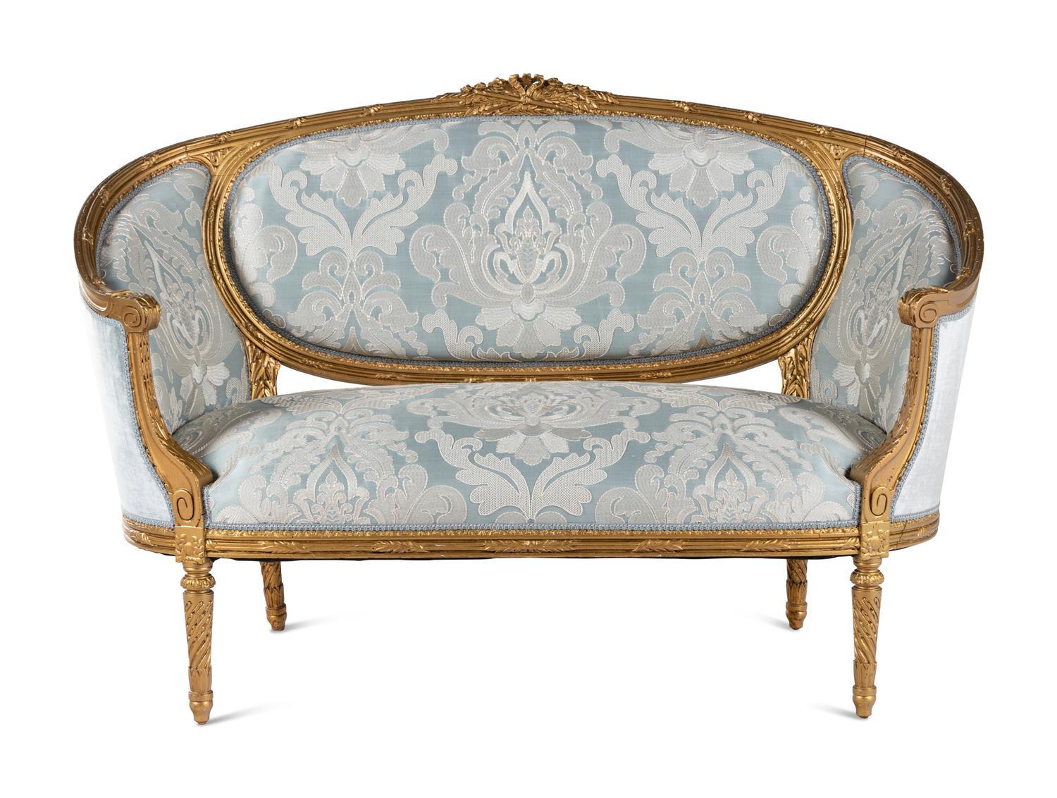 A Louis XVI Style Giltwood Settee