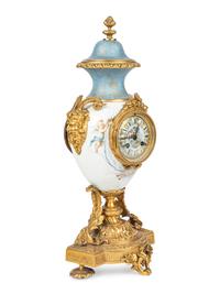 A French Gilt Bronze and Porcelain Urn-Form Clock