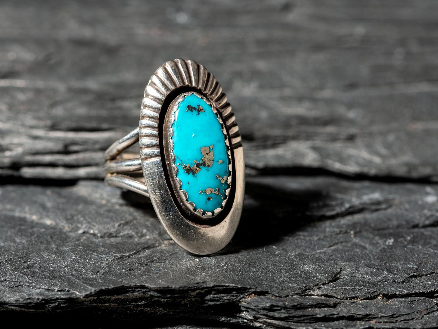 Silver and Morenci Turquoise Ring