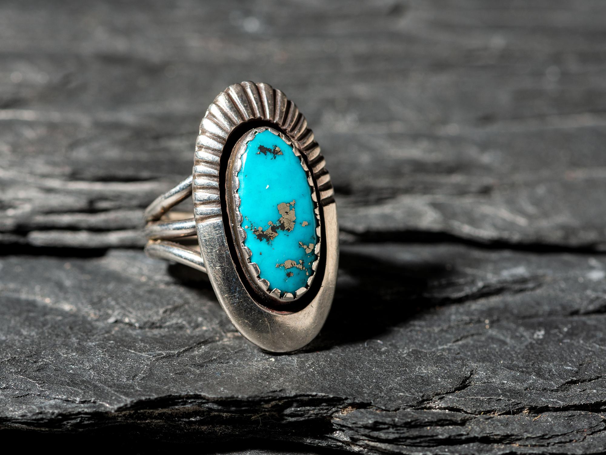 Silver and Morenci Turquoise Ring