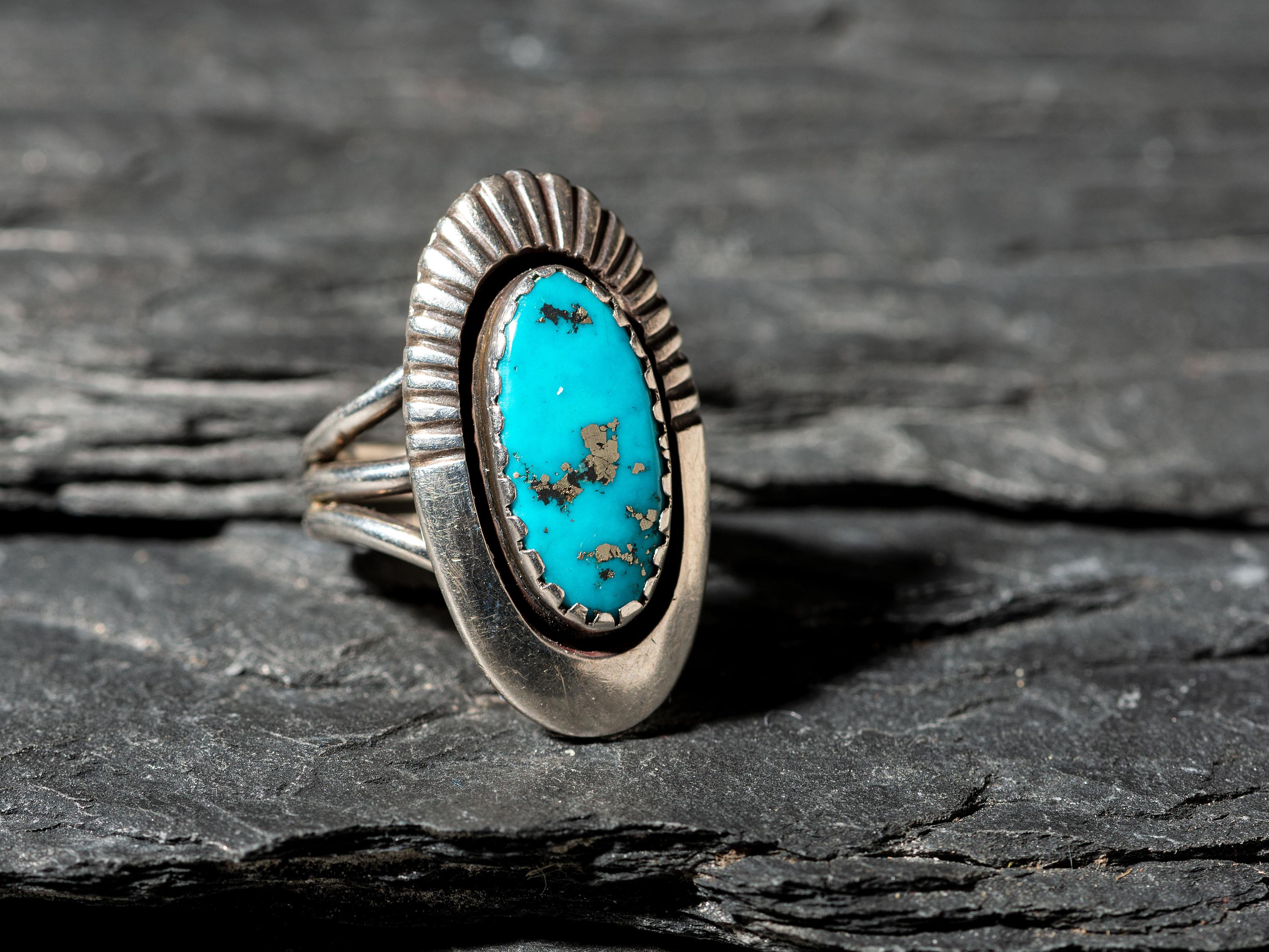 Silver and Morenci Turquoise Ring