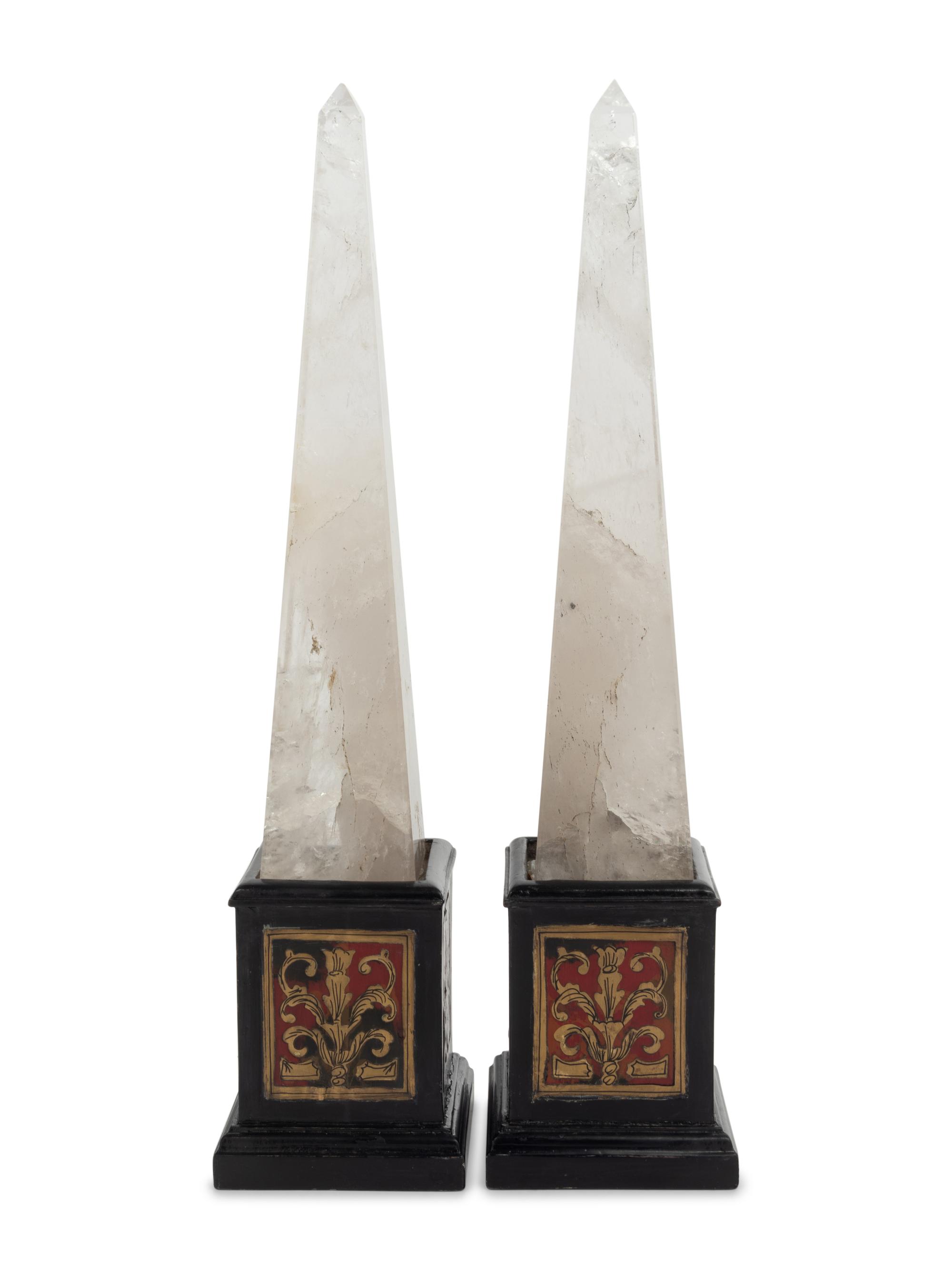 A Pair of Napoleon III Style Boulle Marquetry and Rock Crystal Obelisks