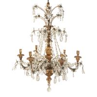 A Pair of Italian Giltwood and Cut-Glass Six-Light Chandeliers