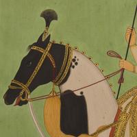 A Painting of the Mughal Emperor Shah Jahan Astride His Stallion, India, Rajasthan, 20th Century