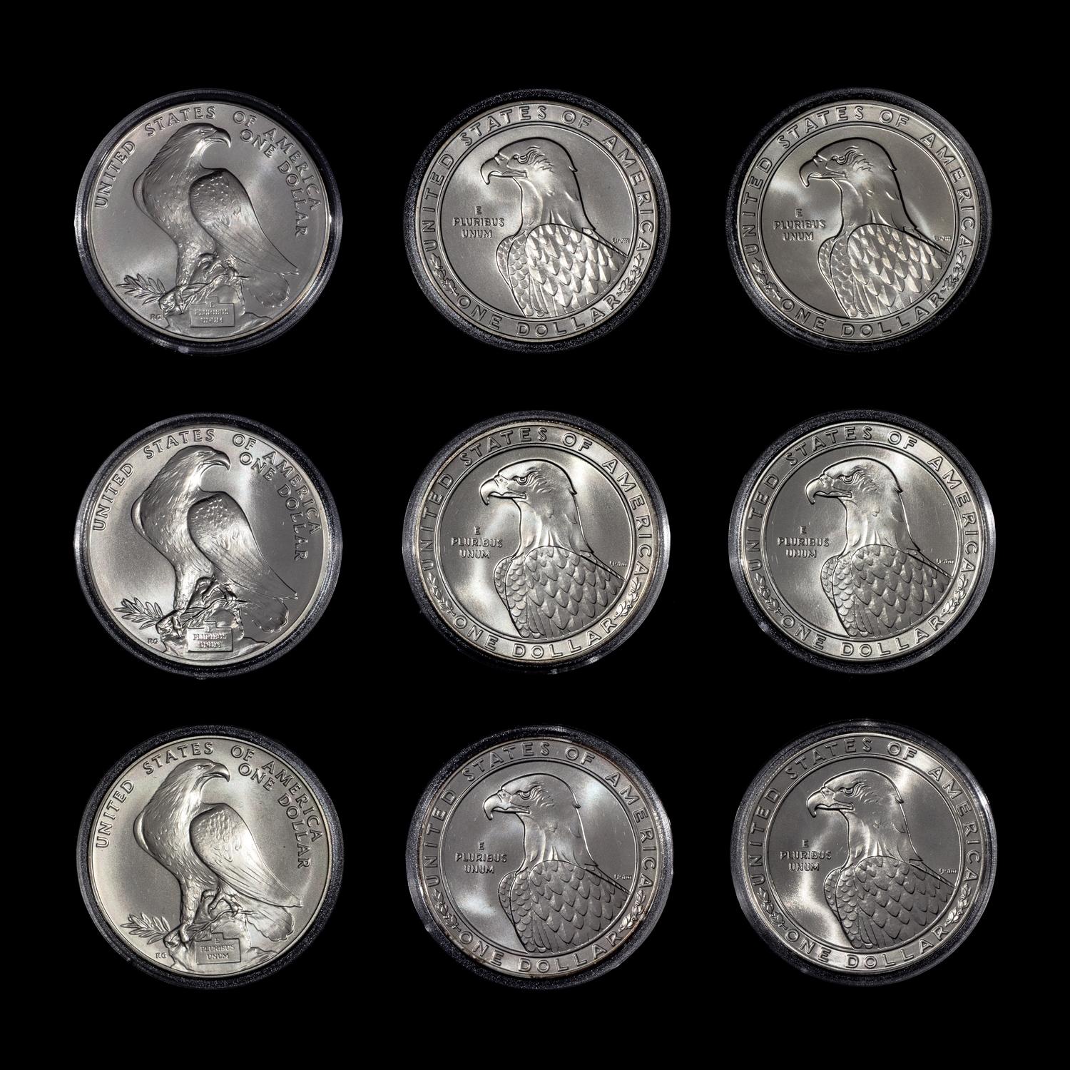 * A Group of Three United States 1983-P,S,D Los Angeles Summer Olympiad Silver Dollar Set