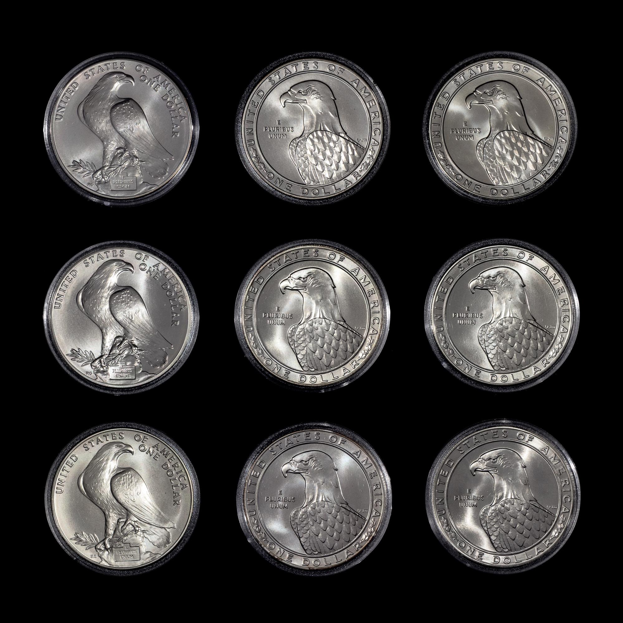 * A Group of Three United States 1983-P,S,D Los Angeles Summer Olympiad Silver Dollar Set