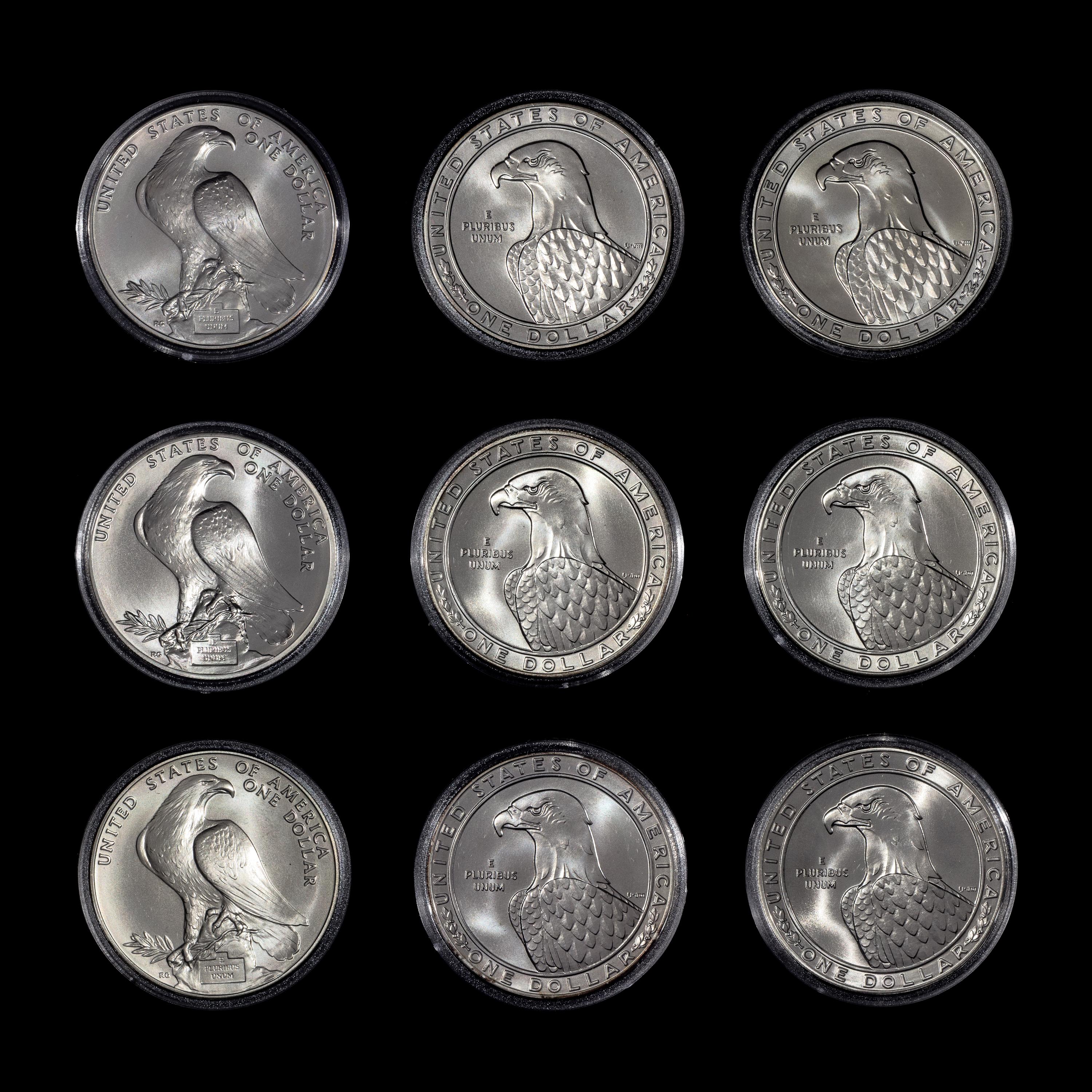 * A Group of Three United States 1983-P,S,D Los Angeles Summer Olympiad Silver Dollar Set