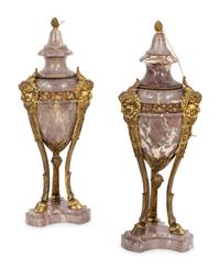 A Pair of French Marble and Gilt Bronze Mounted Cassolettes