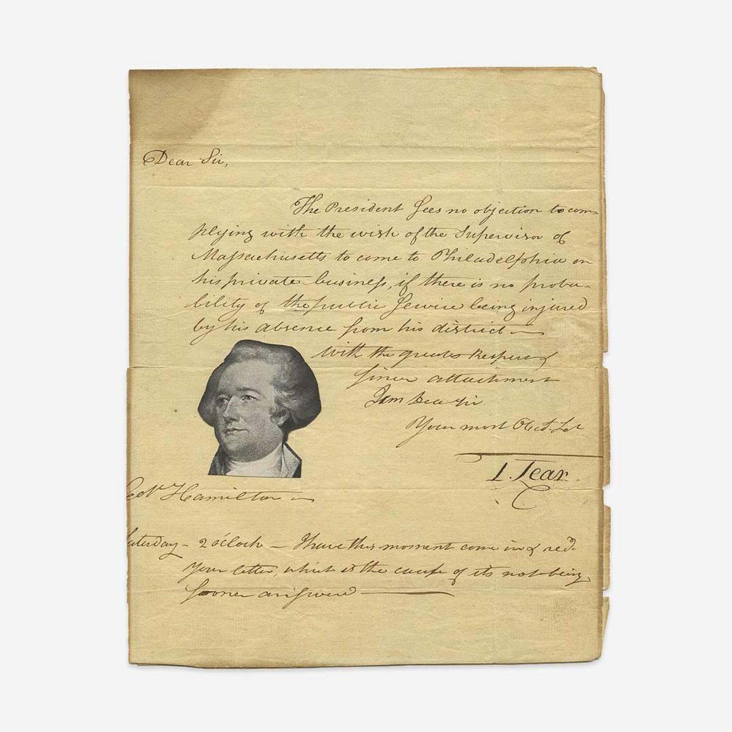[Hamilton, Alexander] Lear, Tobias Autograph letter, signed