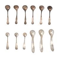 Eighteen American Silver Salt Cellars and Twelve Associated Silver Salt Spoons