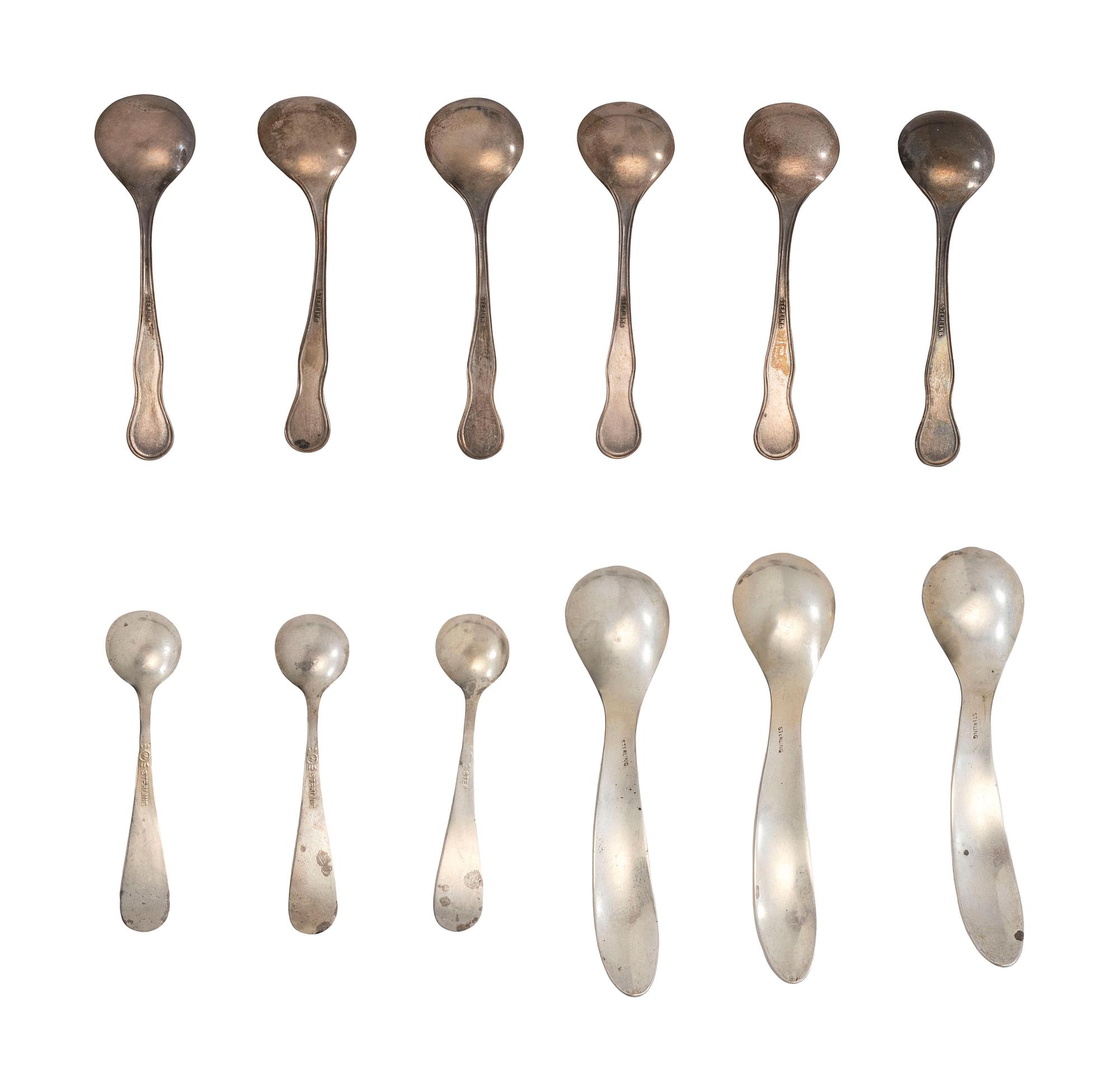 Eighteen American Silver Salt Cellars and Twelve Associated Silver Salt Spoons