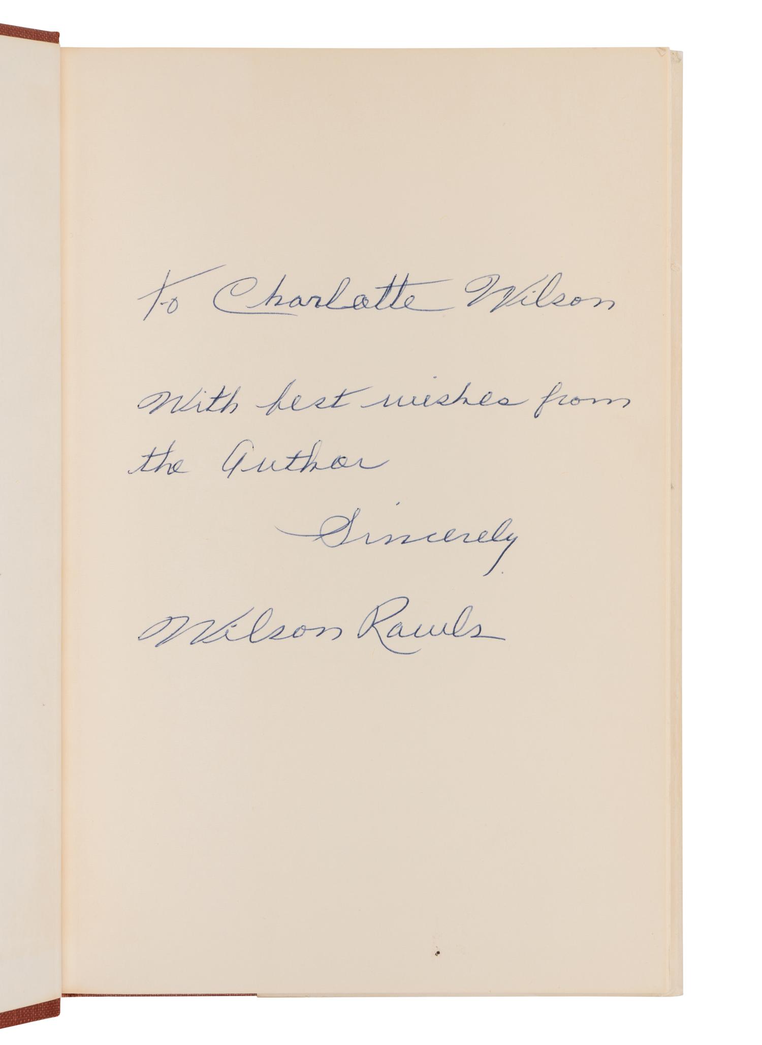 RAWLS, Woodrow Wilson (1913-1984). Where the Red Fern Grows the Story of Two Dogs and a Boy . Garden City, NY: Doubleday & Company, Inc.,1961.
