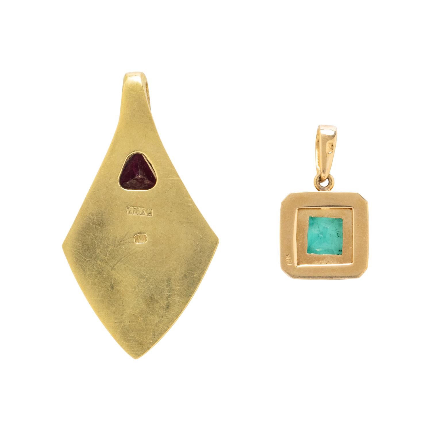 TWO YELLOW GOLD AND MULTIGEM NECKLACES