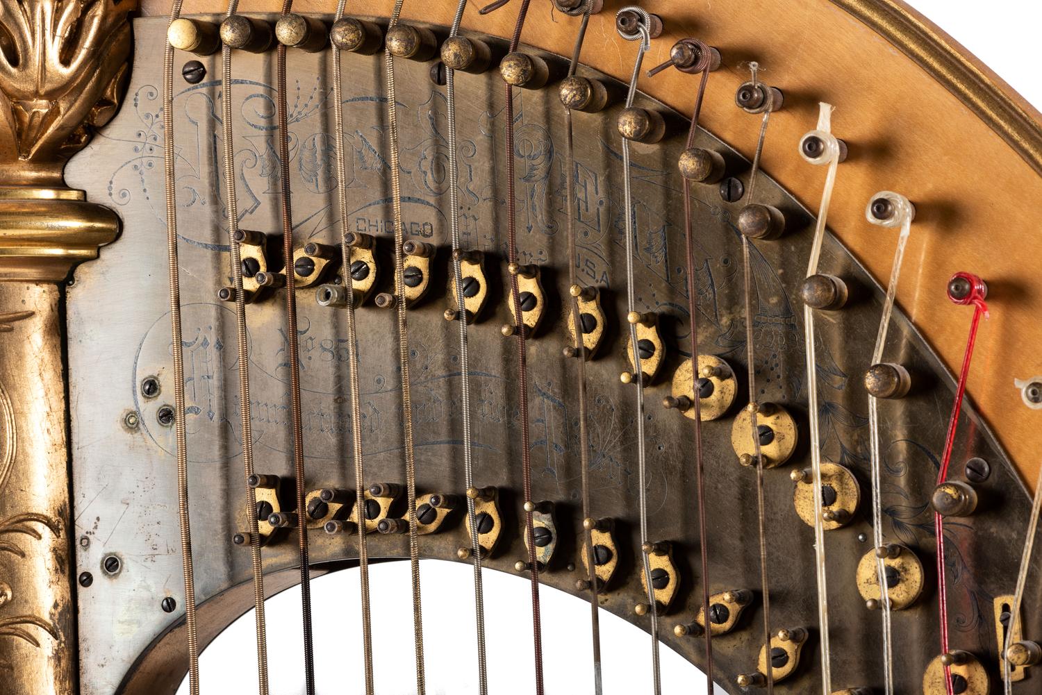 A Lyon & Healy Carved and Parcel Gilt Wood Harp