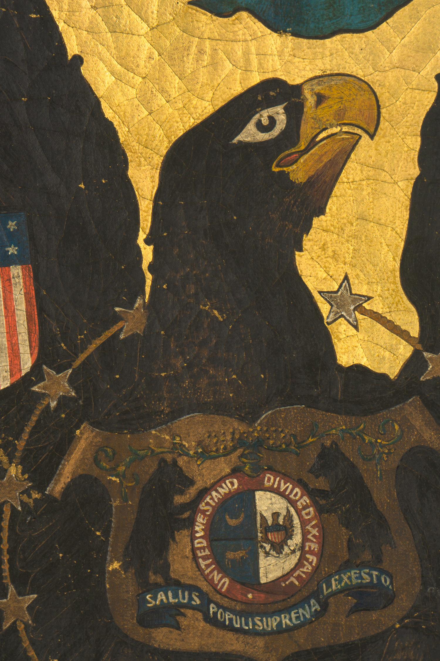 A Gilt and Polychrome Decorated Canvas Panel