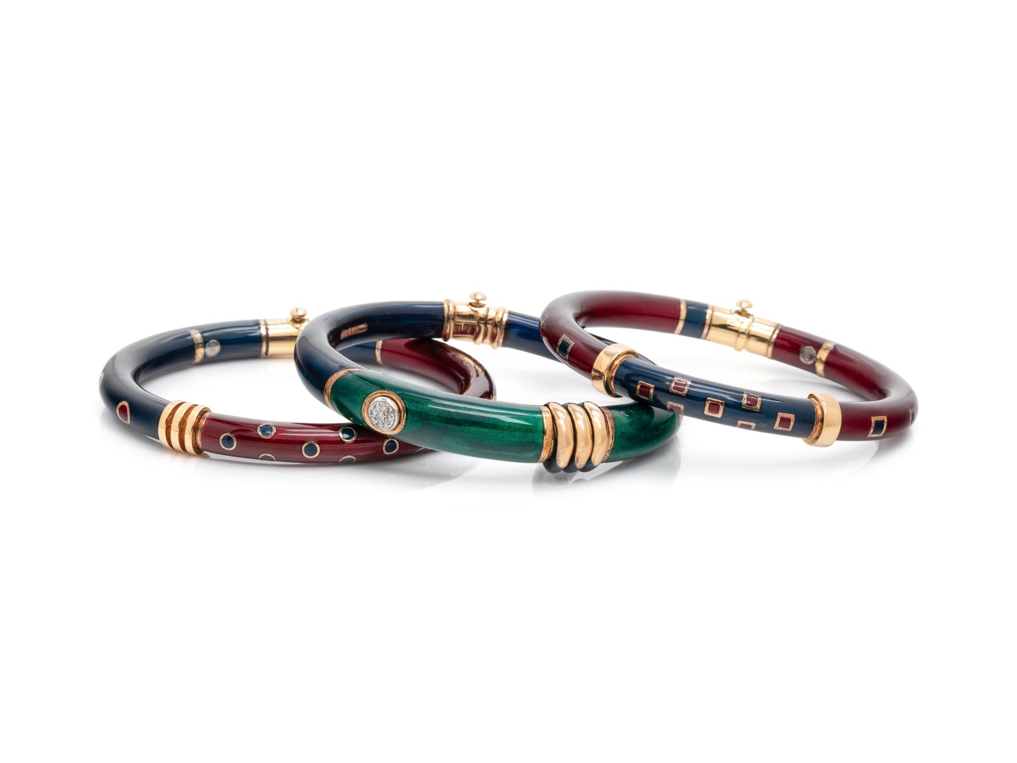LA NOUVELLE BAGUE, COLLECTION OF ENAMEL BANGLE BRACELETS