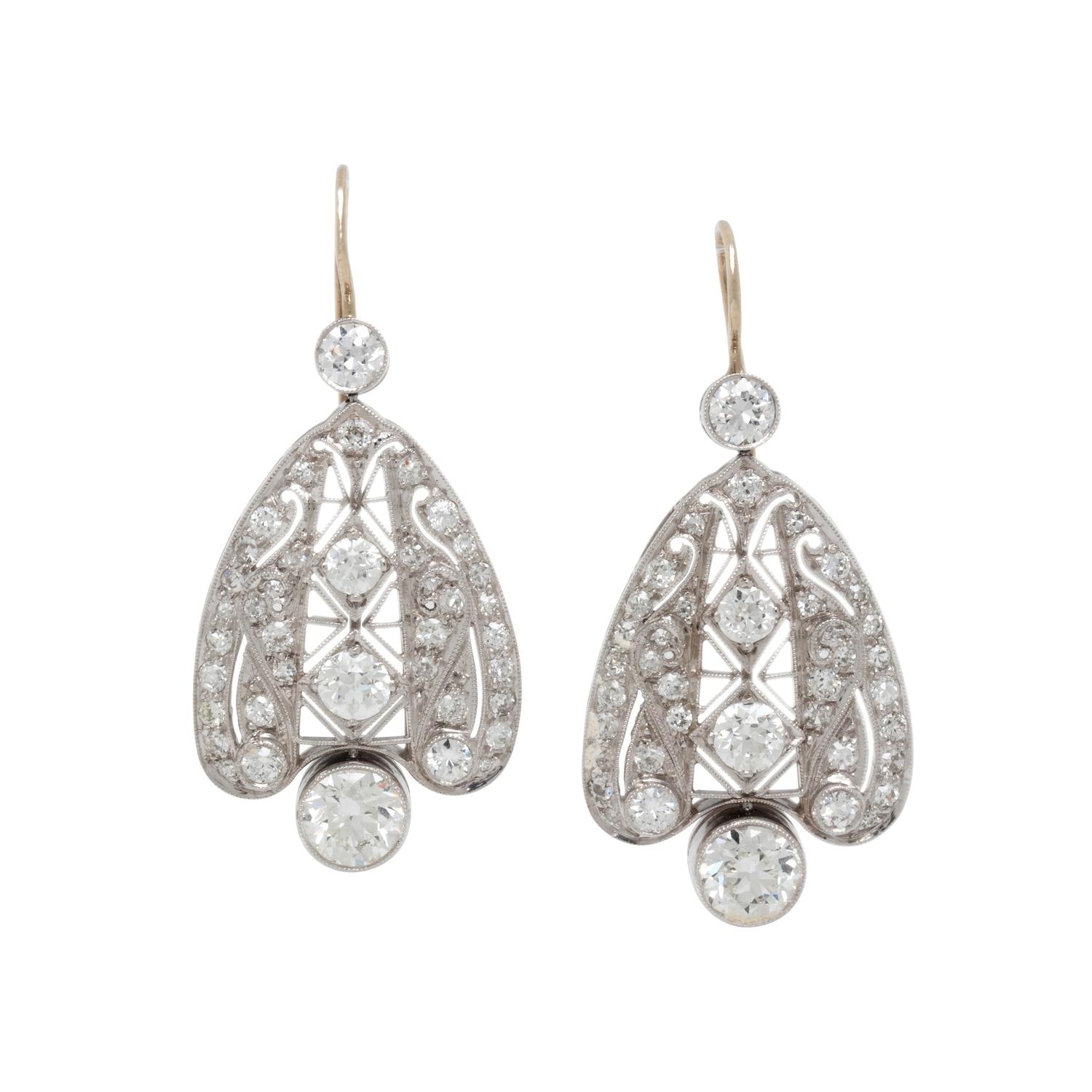 ART DECO, PLATINUM AND DIAMOND EARRINGS