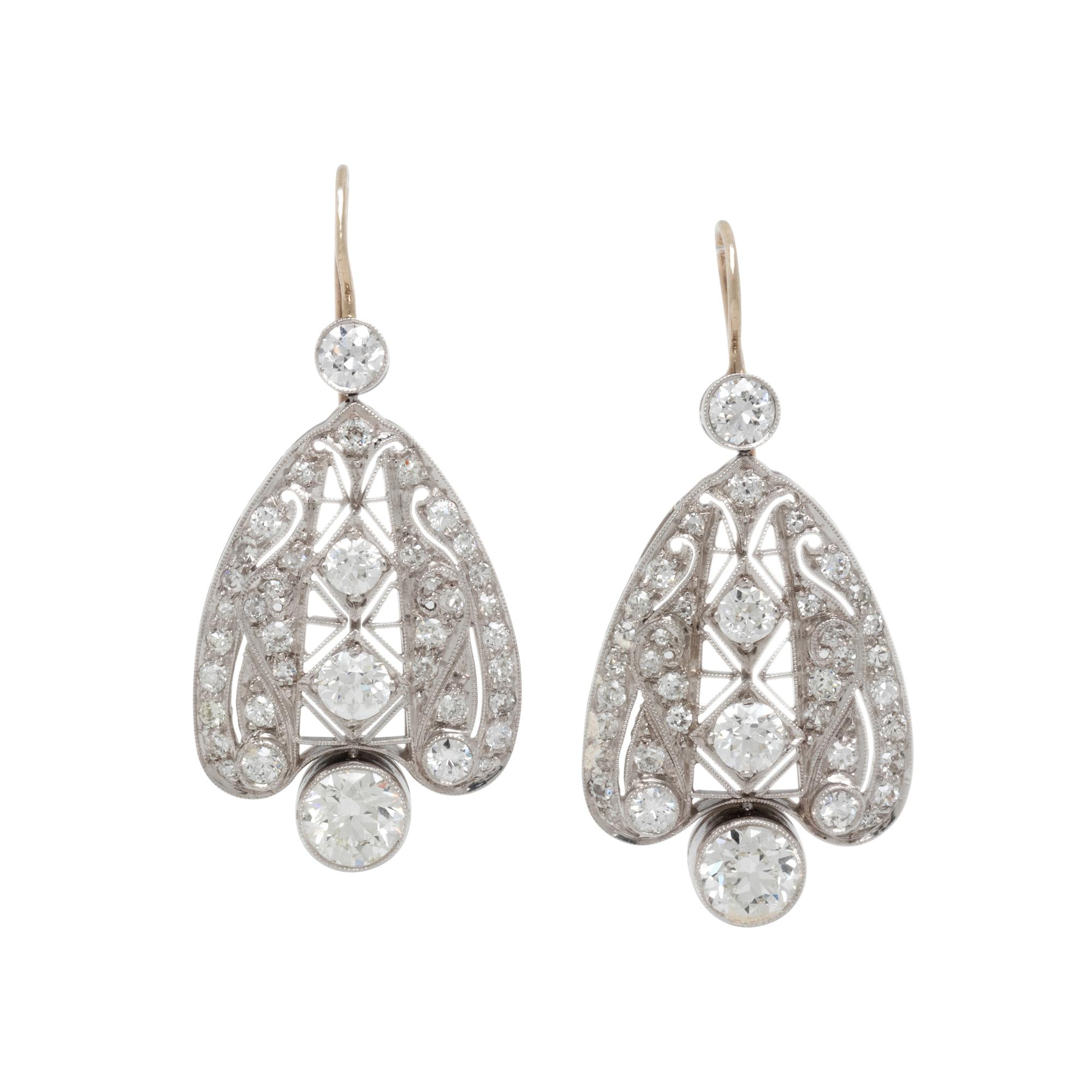 ART DECO, PLATINUM AND DIAMOND EARRINGS
