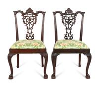 A Pair of George III Style Ribbon-Carved Mahogany Side Chairs