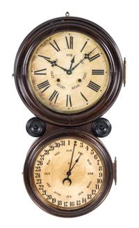 A Victorian Double Dial Wall Clock, Height 29 inches.