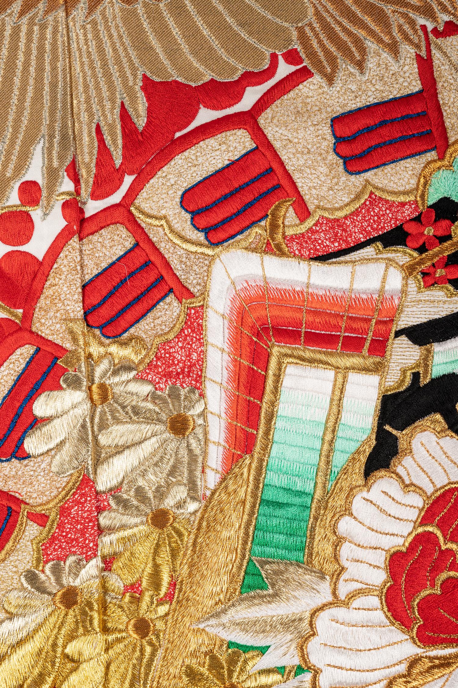 Three Japanese Embroidered Silk Kimono