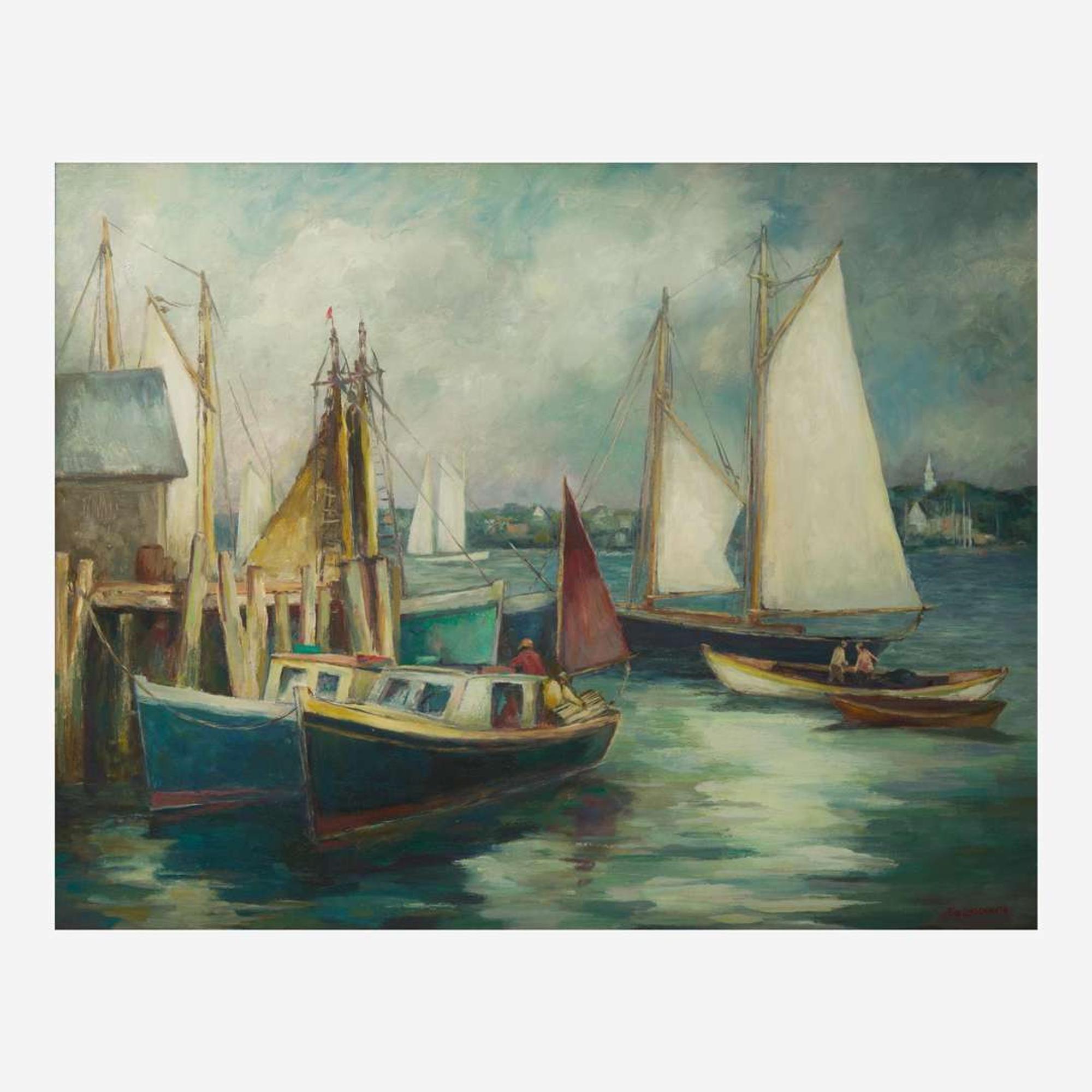 Tod Lindenmuth (American, 1885-1979) Shoreline With Boats